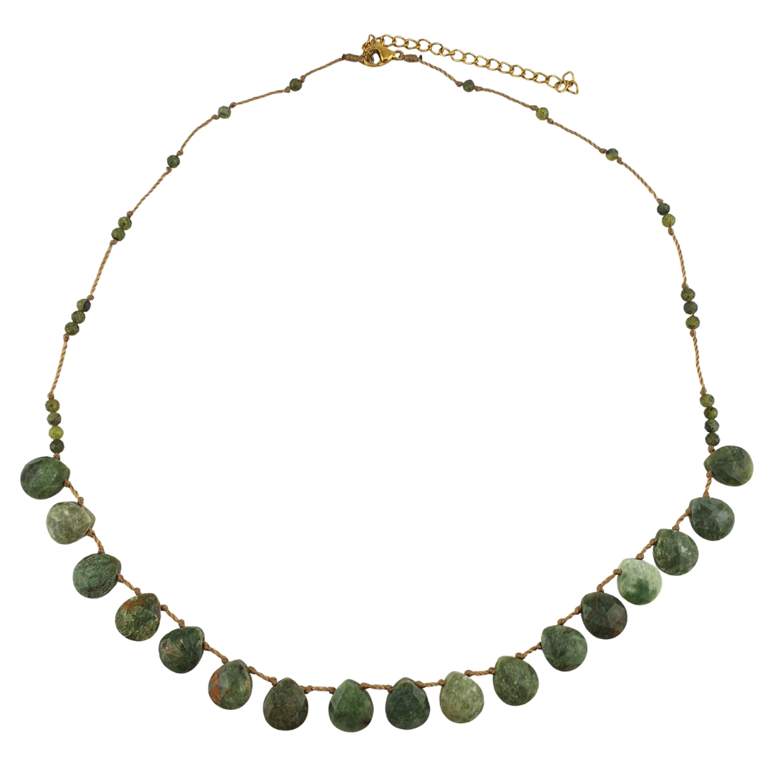 Collar hilo gotas gdes granate rodolita y pirita