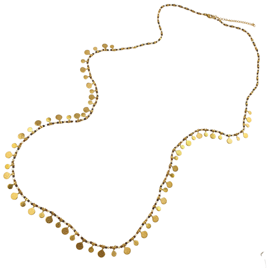 Collar largo hojitas pirita y Tu africana