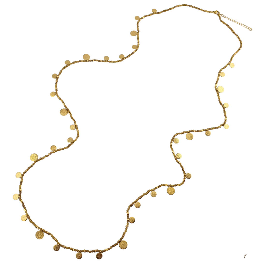 Collar largo hojitas pirita y Tu africana