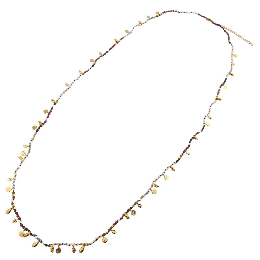 Collar largo hojitas pirita y Tu africana
