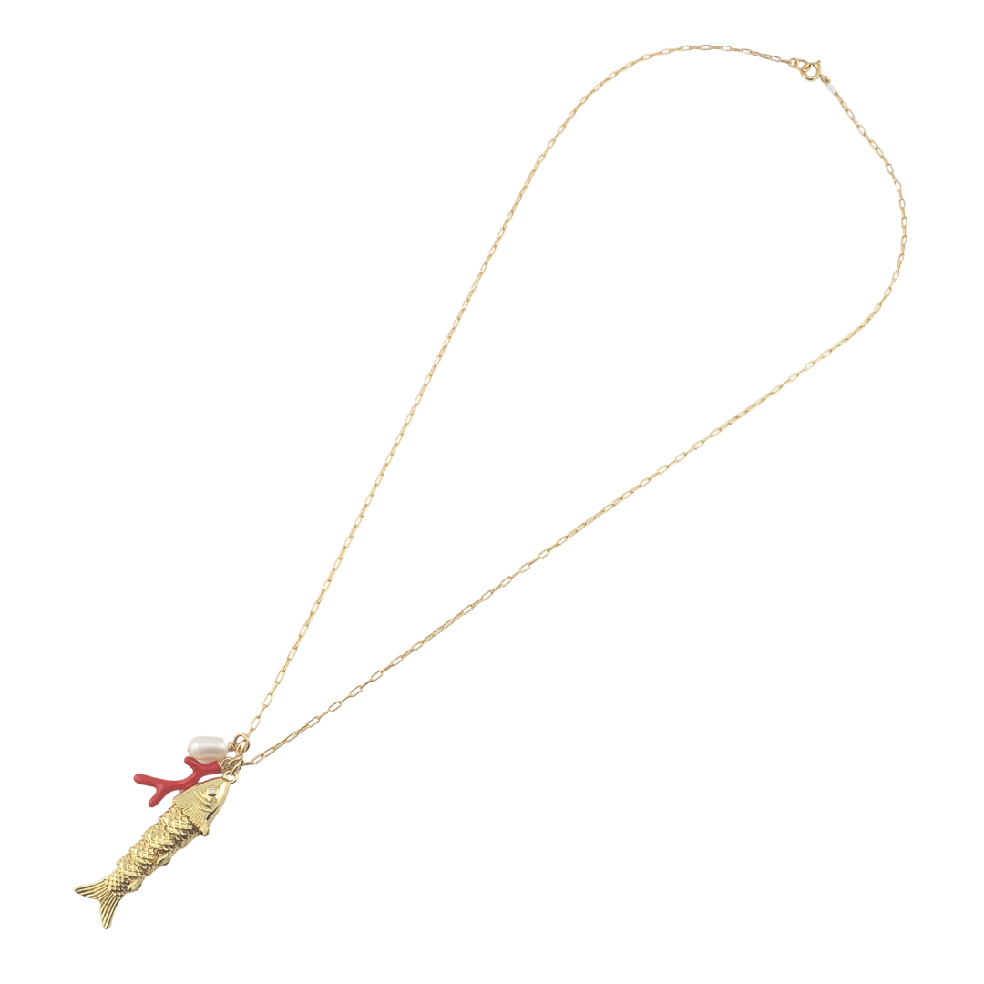 Cadena pez movible perla coral link fino GF