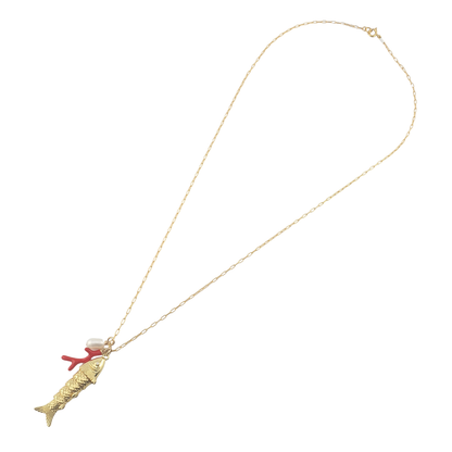 Cadena pez movible perla coral link fino GF