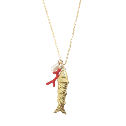 Cadena pez movible perla coral link fino GF