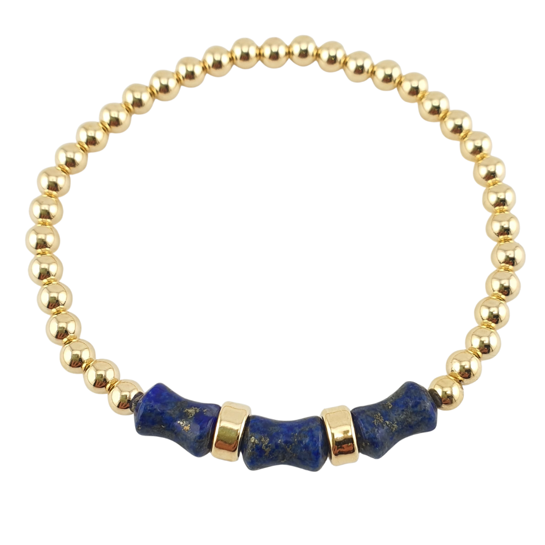 Pulsera huesito lapislazuli bolas GF