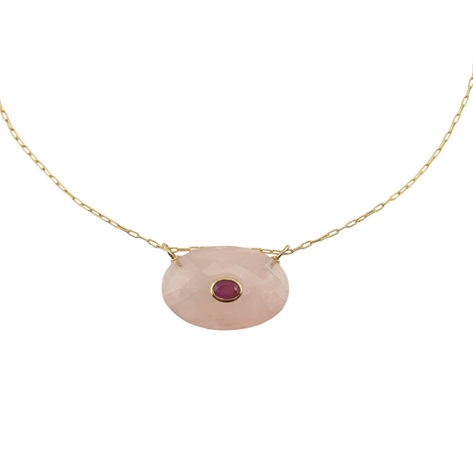 Cadena oval Quarzo rosa y granate link mini