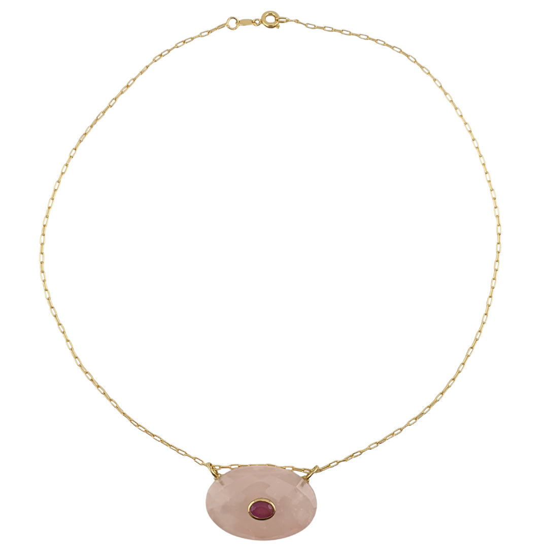 Cadena oval Quarzo rosa y granate link mini