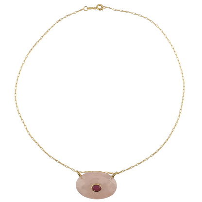 Cadena oval Quarzo rosa y granate link mini