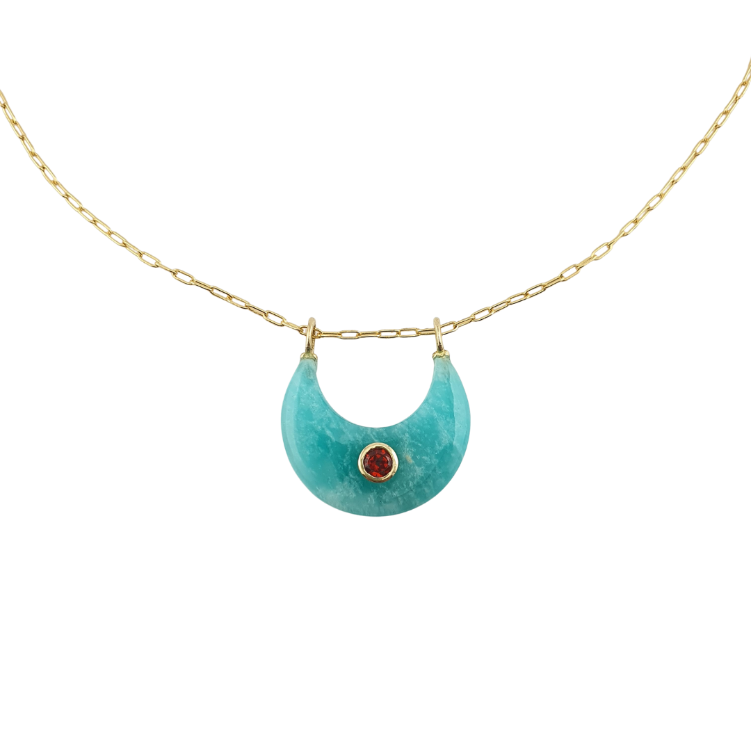 Cadena luna aquamarina circonias ambar link mini
