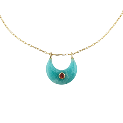 Cadena luna aquamarina circonias ambar link mini