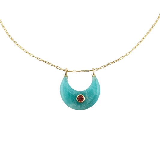 Cadena luna aquamarina circonias ambar link mini
