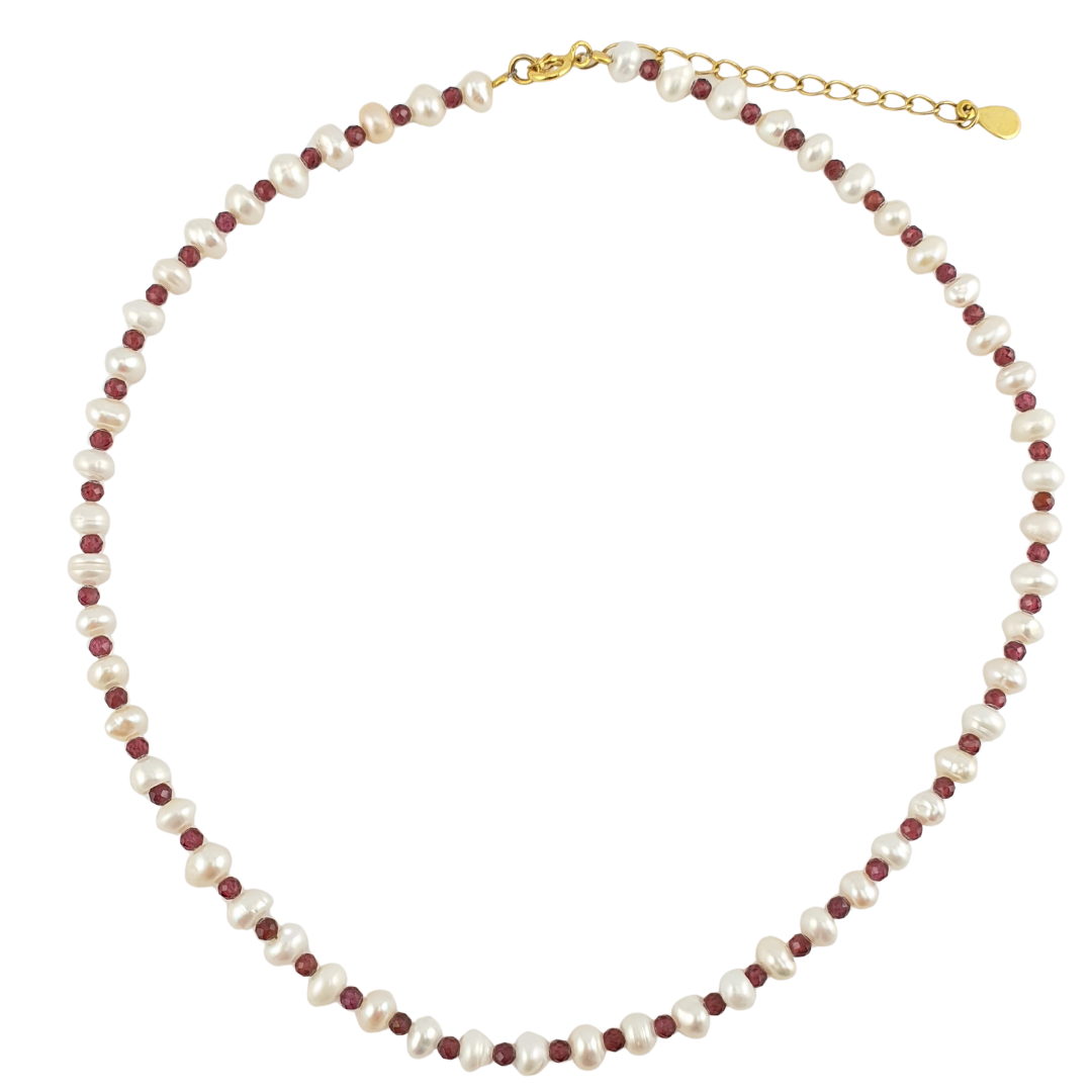Collar perlas barrocas y granate