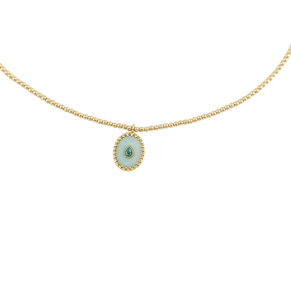 Collar  bolitas  2mm  medallon  CH  aqua  y  turquesa