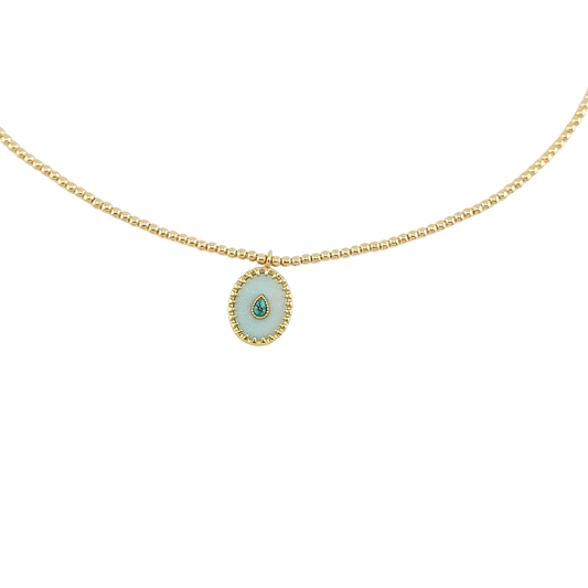 Collar  bolitas  2mm  medallon  CH  aqua  y  turquesa
