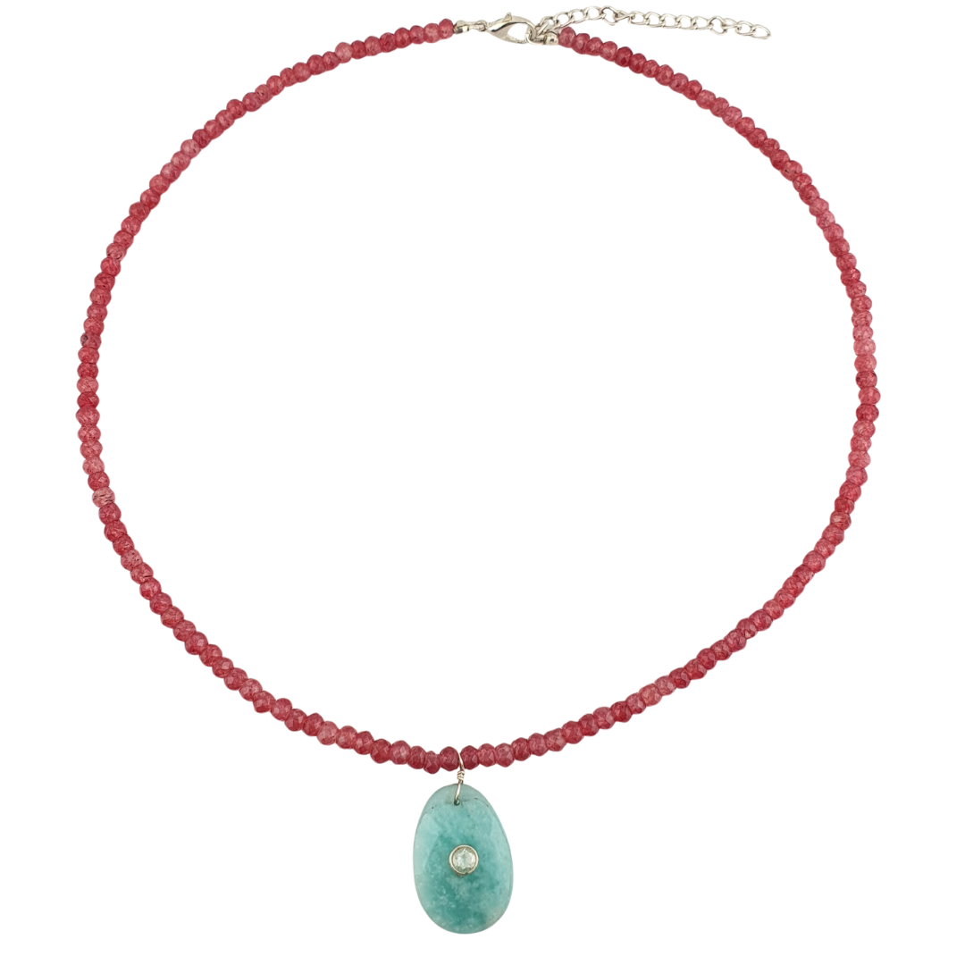 Collar quarzo fucsia y amazonita