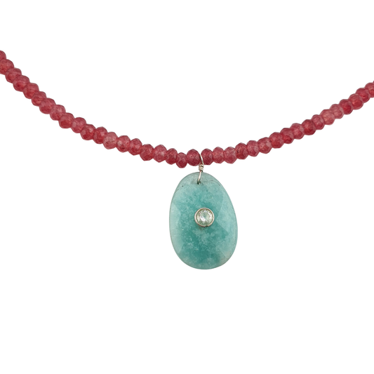 Collar quarzo fucsia y amazonita