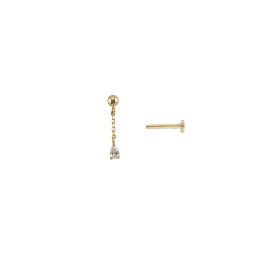 Arete punto liso y gota colgante cadena oro
