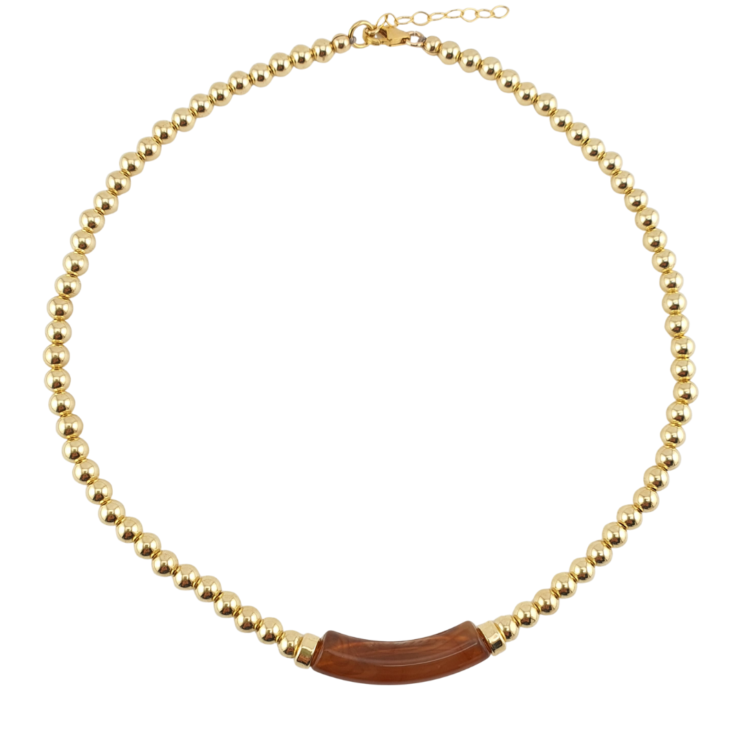 Collar arco resina tipo carnelina bolas GF