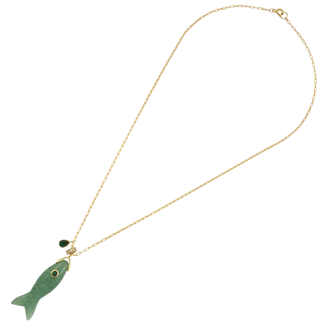 Cadena link mini pez jade gota y dona