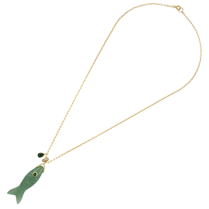 Cadena link mini pez jade gota y dona