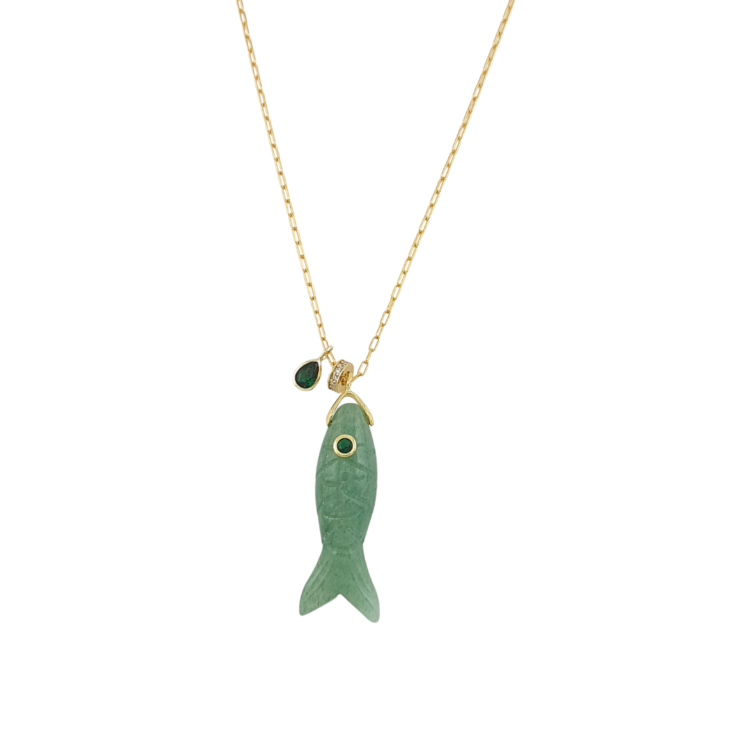 Cadena link mini pez jade gota y dona