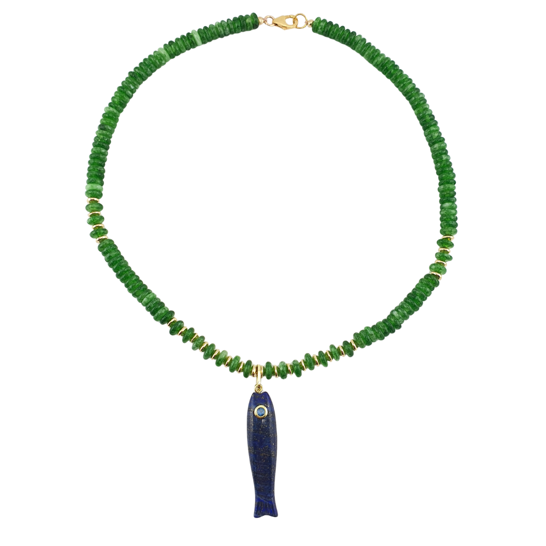 Cadena pez enamel azul royal centro turqueza o verde