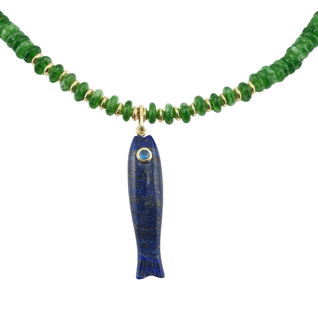 Cadena pez enamel azul royal centro turqueza o verde