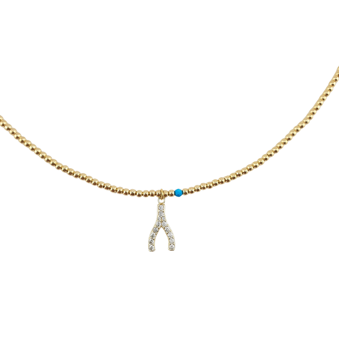 Collar huesito suerte turquesa bolitas