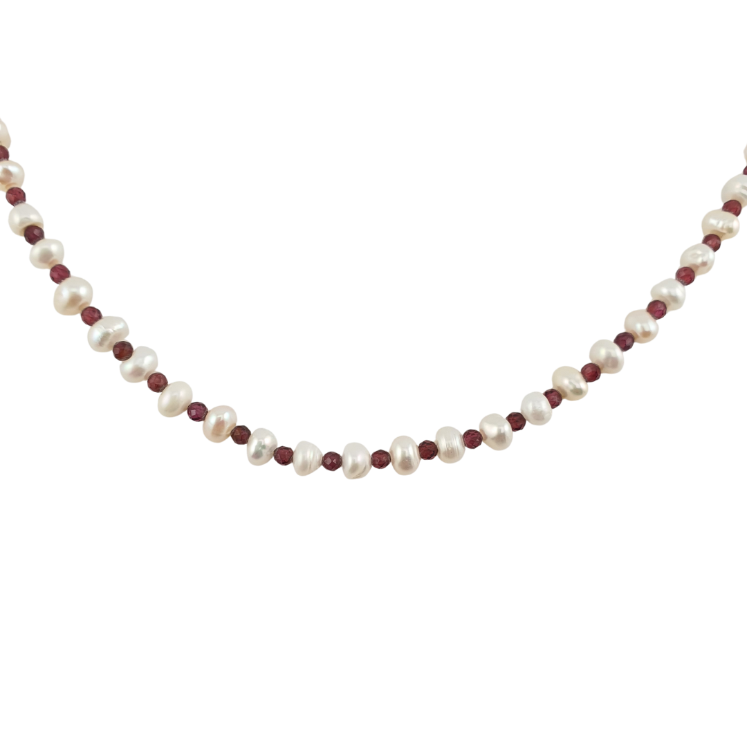 Collar perlas barrocas y granate