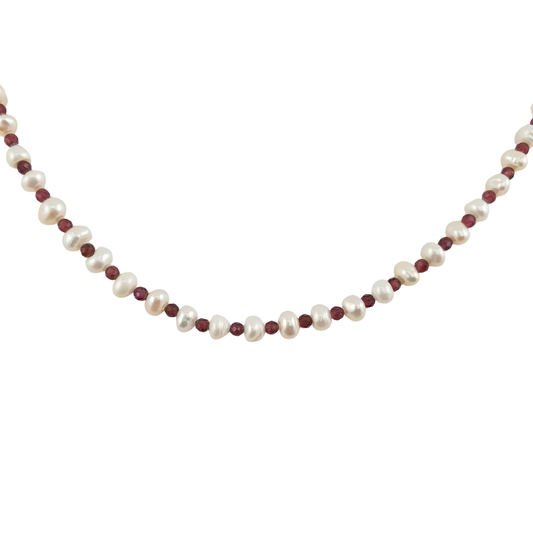 Collar perlas barrocas y granate