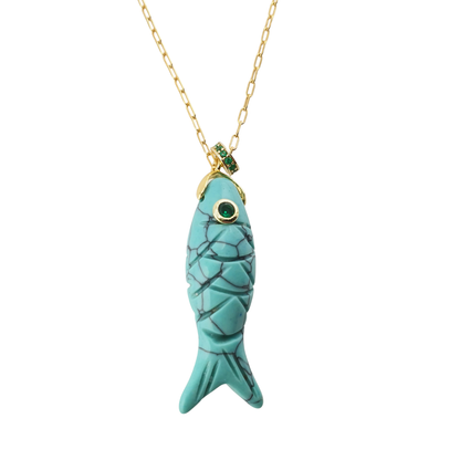 Cadena link mini pez jade gota y dona