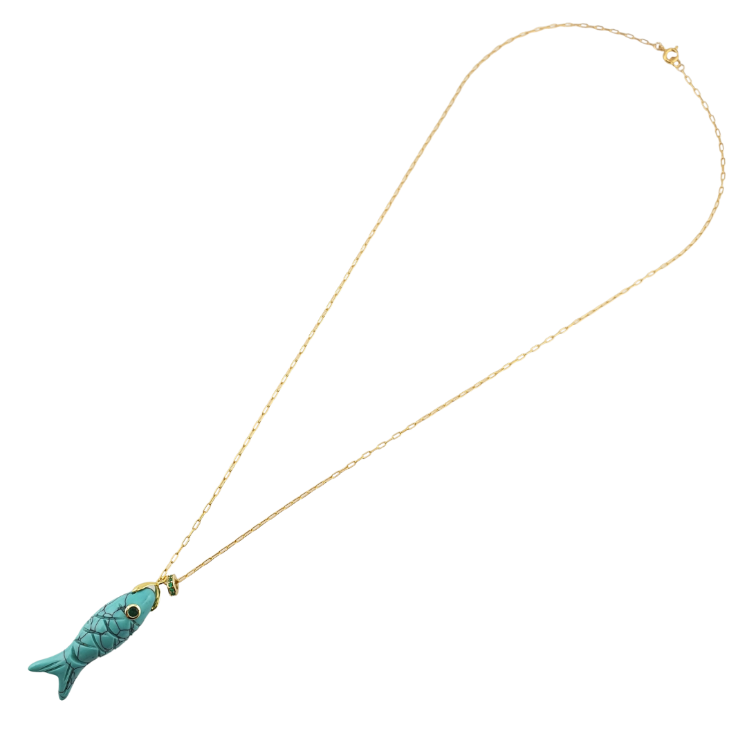 Cadena link mini pez jade gota y dona