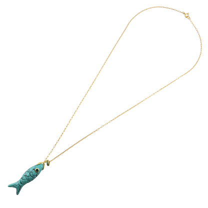 Cadena link mini pez jade gota y dona