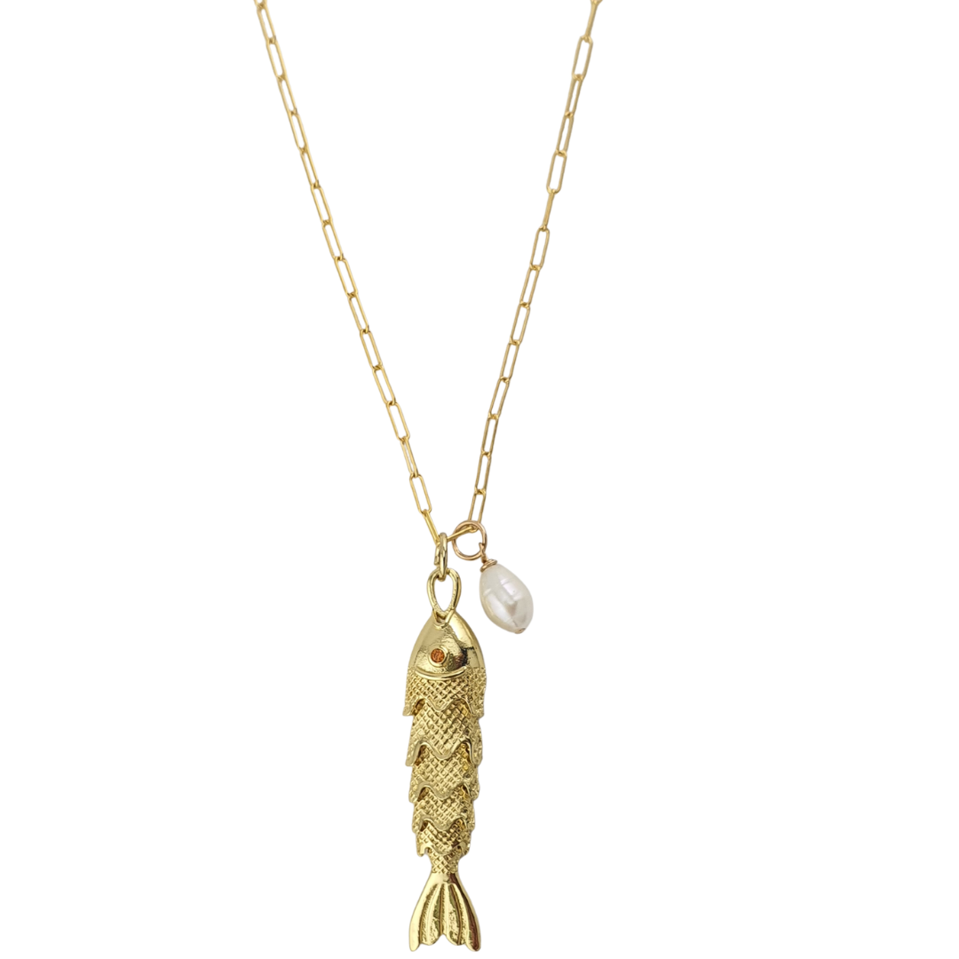 Cadena  pez  movible  perla  link  fino