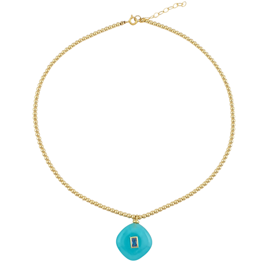 Collar  bolitas  2mm  rombo  aquamarina