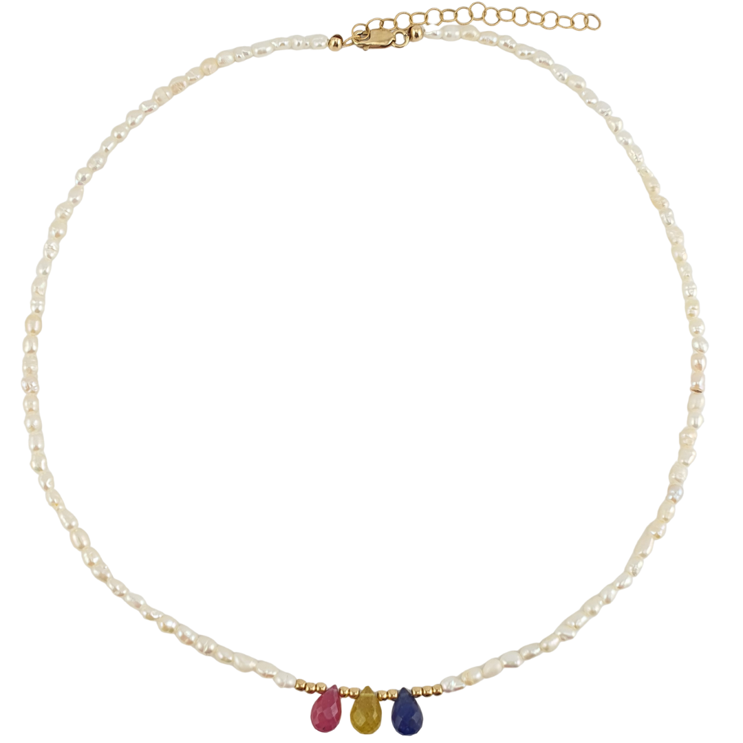 Collar perlas rio rubelina citrina y Iolita