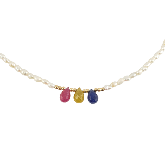 Collar perlas rio rubelina citrina y Iolita