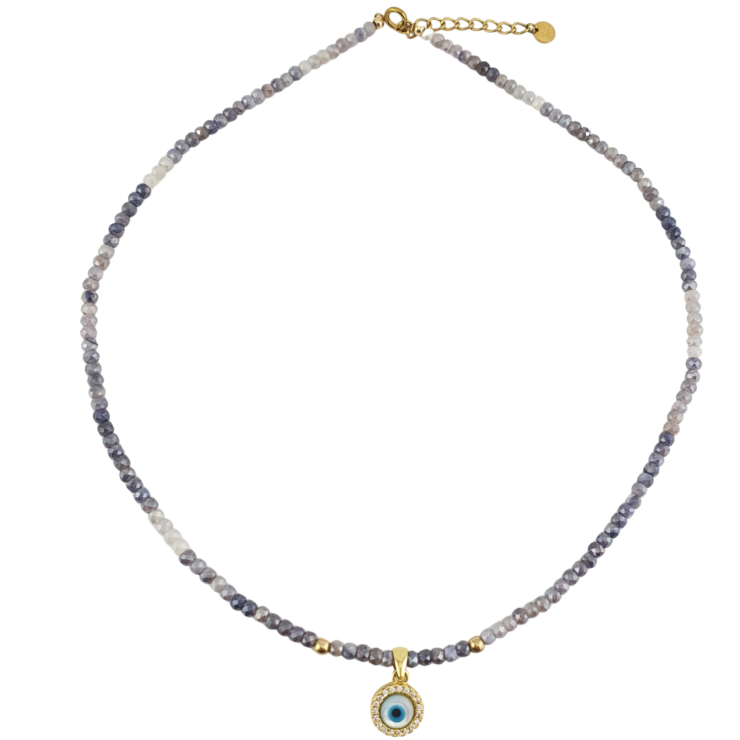 Collar Iolita cardierita ojo circonias turquesa