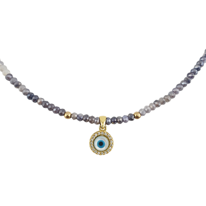 Collar Iolita cardierita ojo circonias turquesa