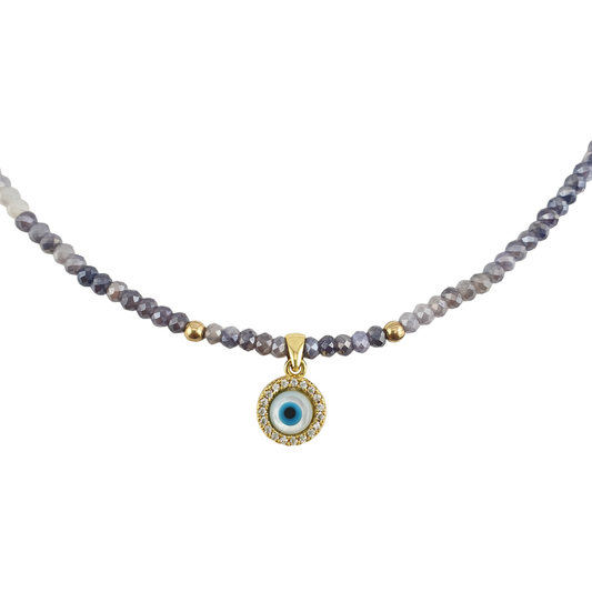 Collar Iolita cardierita ojo circonias turquesa