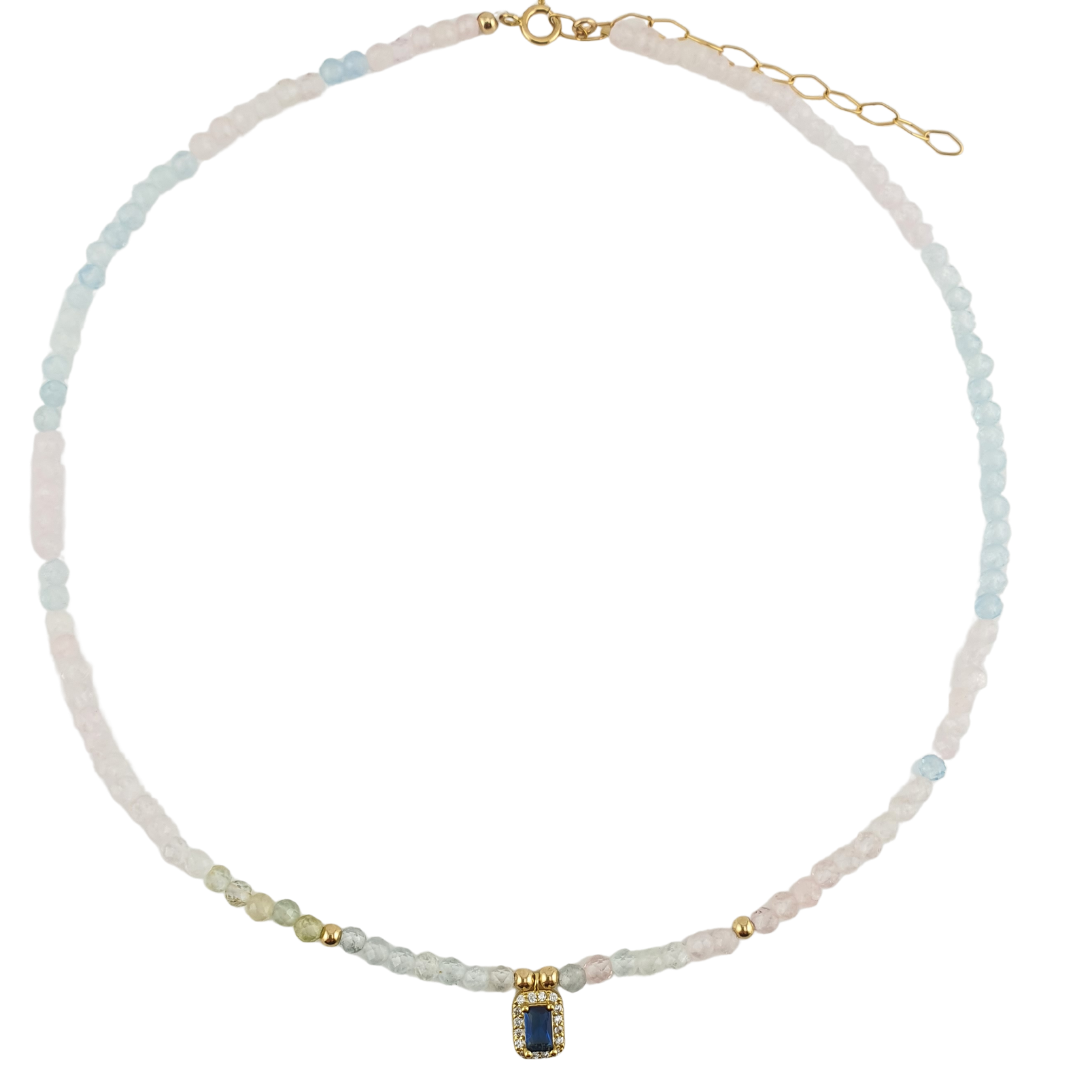Collar Aquamarina facetada circonias zafirosa