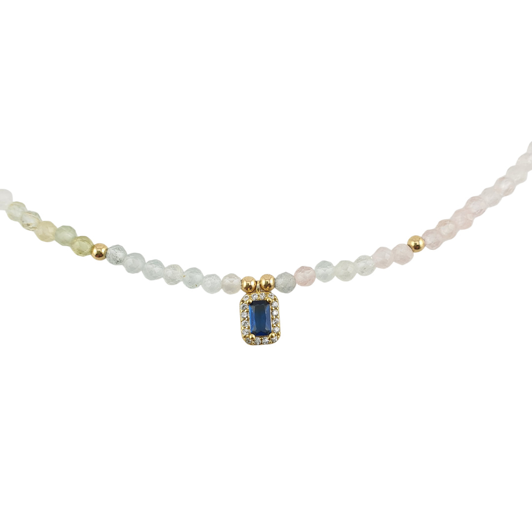 Collar Aquamarina facetada circonias zafirosa