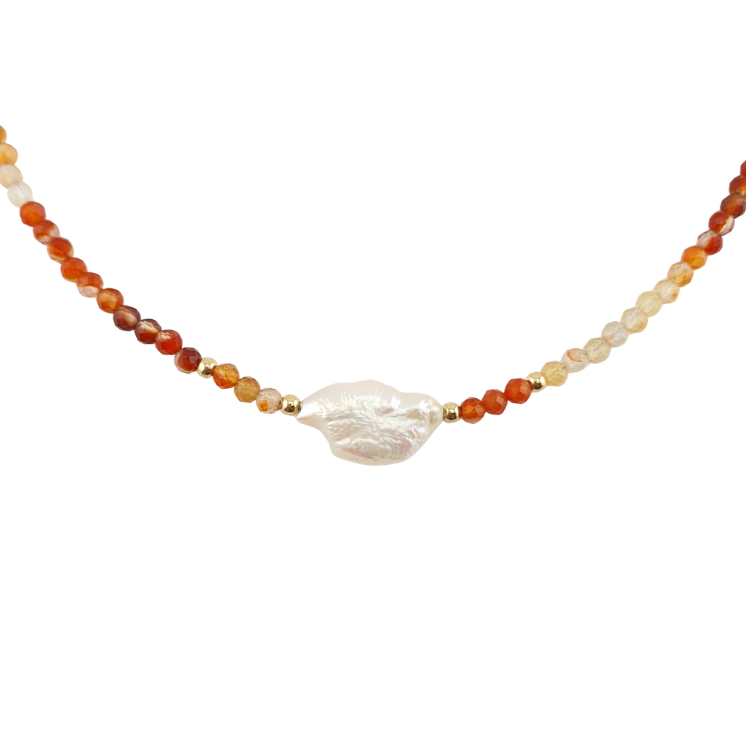 Collar cornalina miel perla