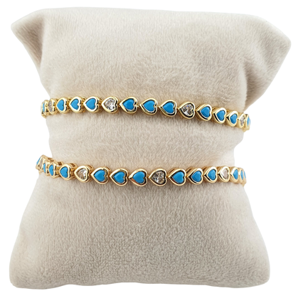 Pulsera corazones circonias turquesa