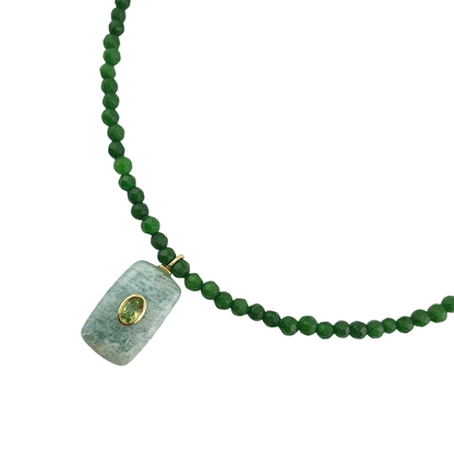Collar jade facetado y aguamarina