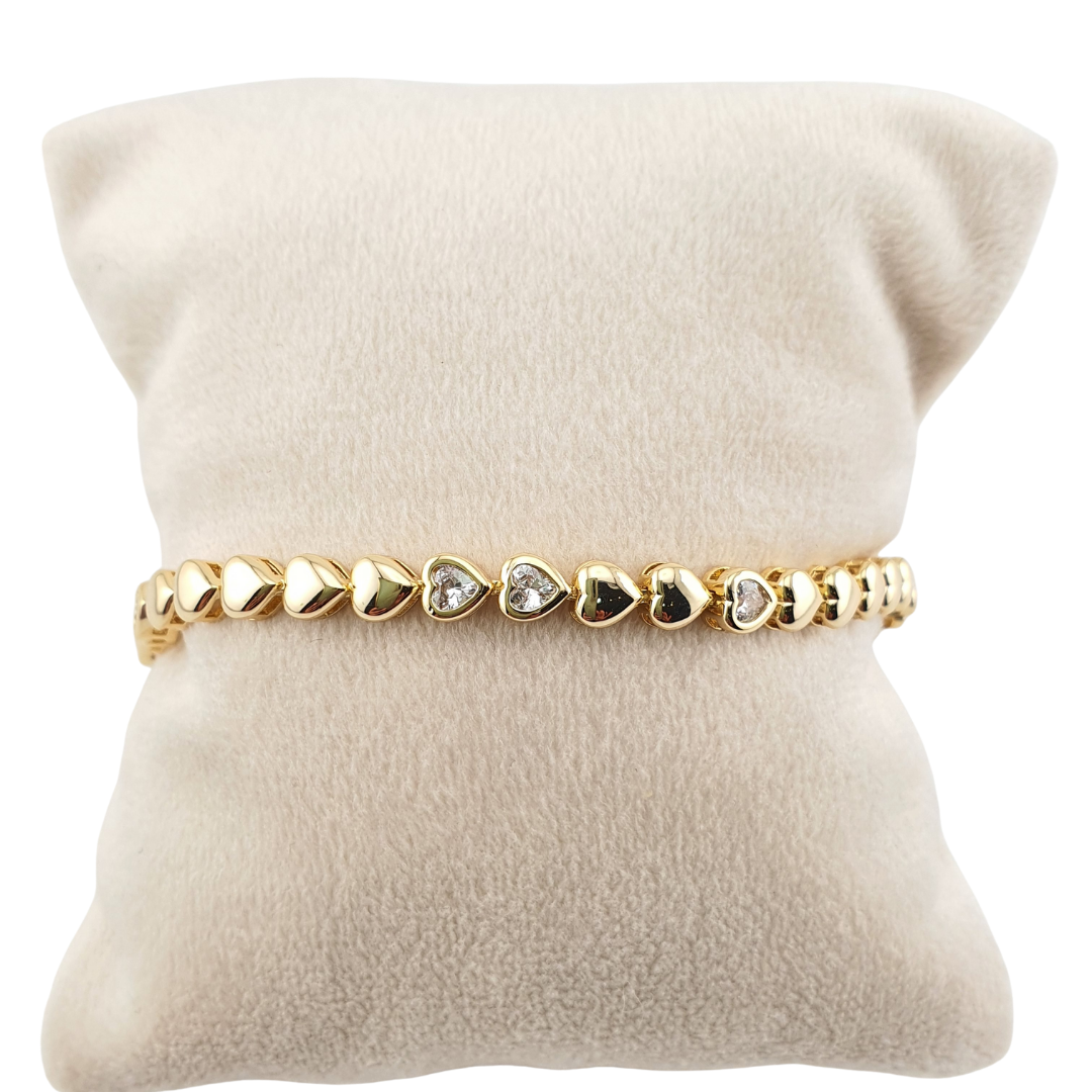 Pulsera corazones lisos y circonias