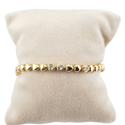 Pulsera corazones lisos y circonias