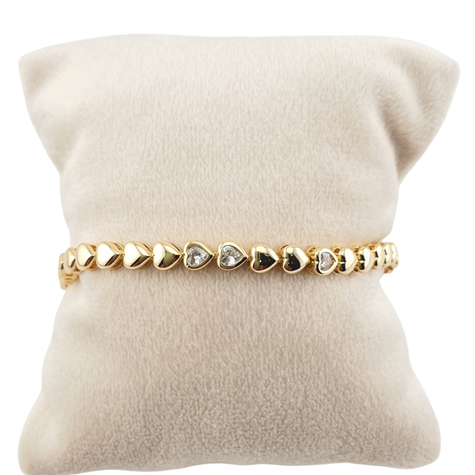 Pulsera corazones lisos y circonias
