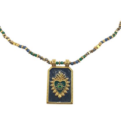 Collar de rombos con agatas y placa sagrado