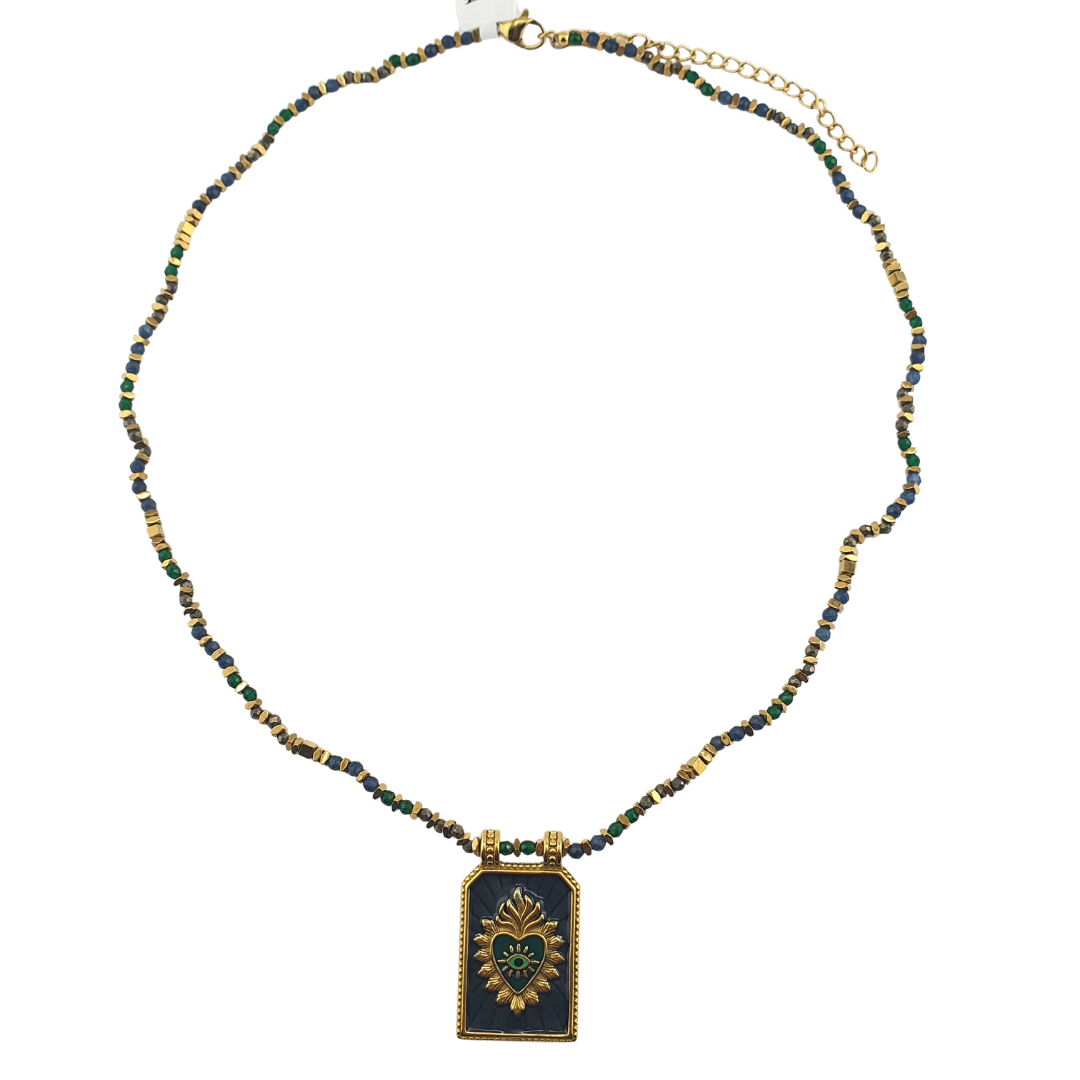 Collar de rombos con agatas y placa sagrado