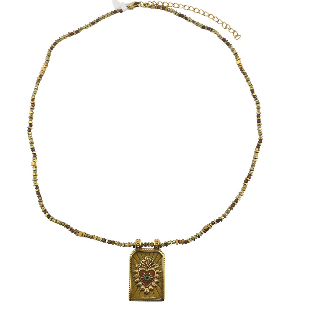 Collar de rombos con agatas y placa sagrado